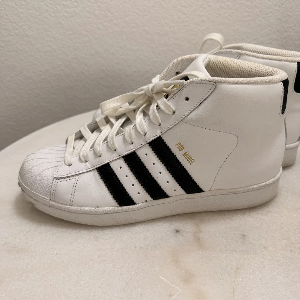 Adidas Pro‎ Model J Big kid's Basketball Shoes White-Core Black s85962 Sz 6.5